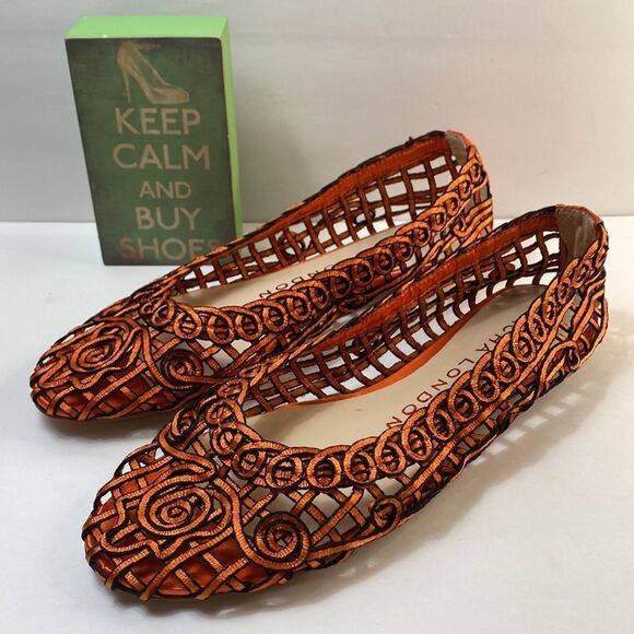 Sacha London Sz 8 Orange & Black Flats - Picture 1 of 8